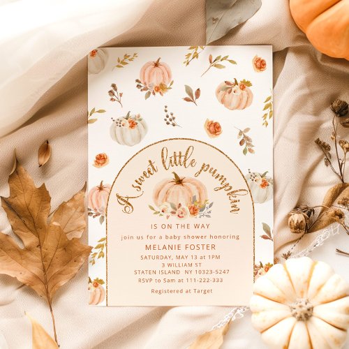 A sweet little pumpkin is on the way baby shower invitation