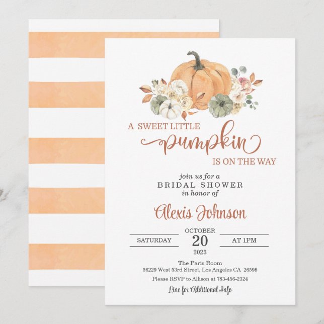 A Sweet Little Pumpkin is On the Way Invitation (Front/Back)