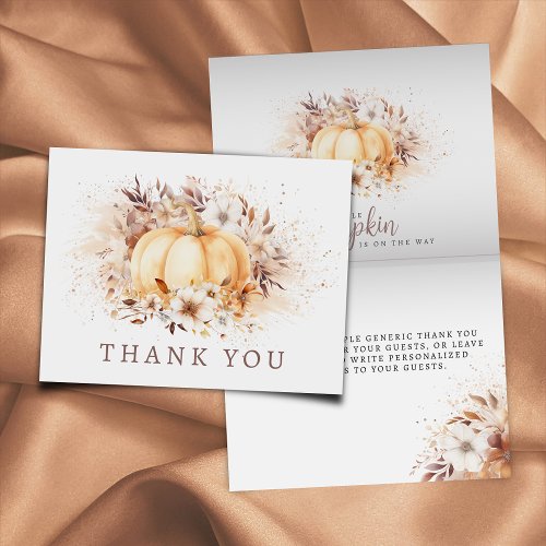 A Sweet Little Pumpkin Neutral Baby Shower Folding Thank You Card