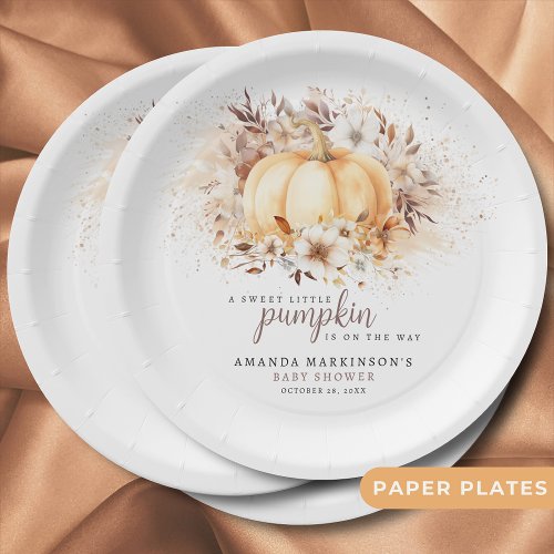 A Sweet Little Pumpkin Neutral Baby Shower Paper Plates