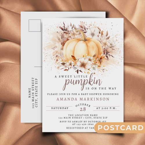 A Sweet Little Pumpkin Neutral Baby Shower Postcard
