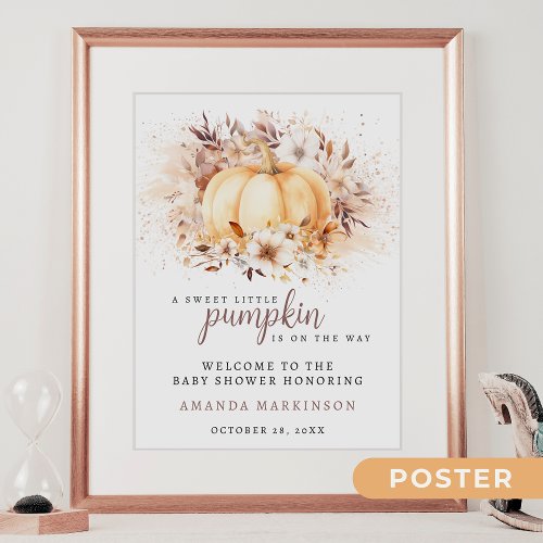 A Sweet Little Pumpkin Neutral Baby Shower Welcome Poster