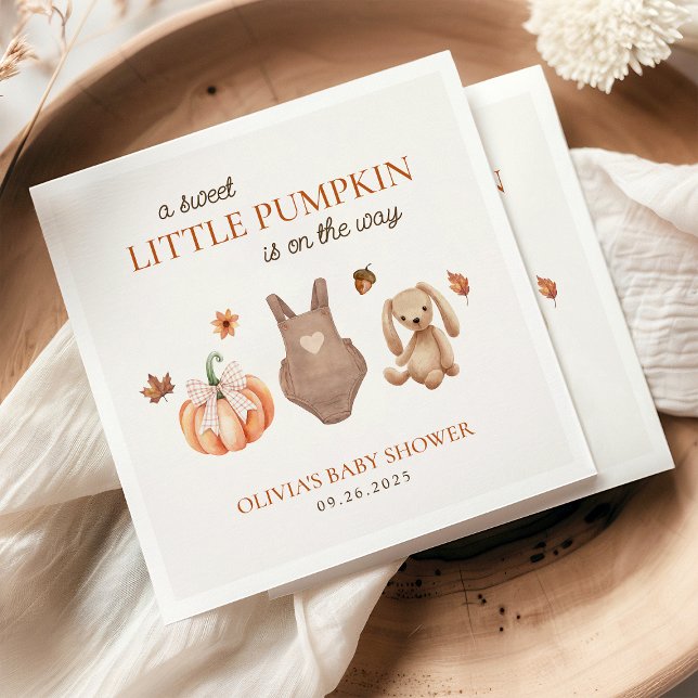 A Sweet Little Pumpkin Neutral Fall Baby Shower Napkins (Creator Uploaded)