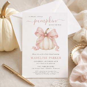 A Sweet Little Pumpkin Pink Bow Baby Girl Shower Invitation