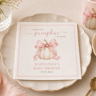 A Sweet Little Pumpkin Pink Bow Baby Girl Shower Napkins