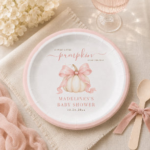 A Sweet Little Pumpkin Pink Bow Baby Girl Shower Paper Plates