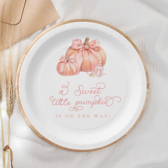 A Sweet Little Pumpkin Pink Bow Baby Shower Paper Plates (Creator Uploaded)
