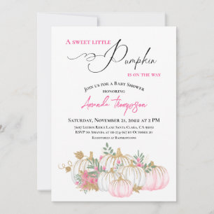 A Sweet Little Pumpkin Pink Greenery Baby Shower Invitation
