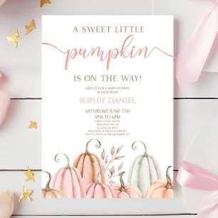 A Sweet Little Pumpkin Pink Orange Baby Shower Invitation
