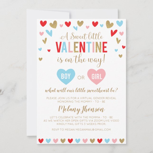 A Sweet little VALENTINE Gender Reveal Invitation (Front)