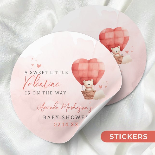 A Sweet Little Valentine is on the Way Baby Shower Classic Round Sticker (Creator Uploaded)