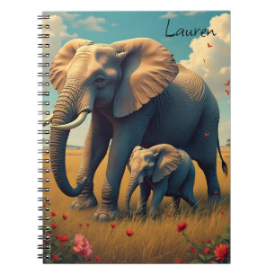 A Sweet Mama and Baby Elephant Personalized Notebook