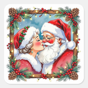A Sweet Old-Fashioned Christmas Mr and Mrs Claus Square Sticker