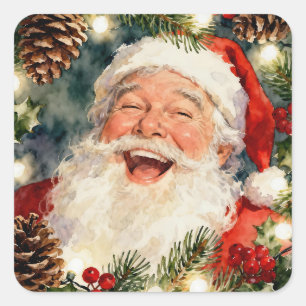 A Sweet Old-Fashioned Santa Vintage Christmas Square Sticker