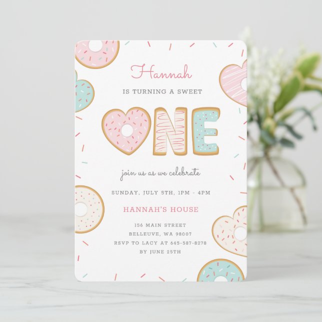 A sweet one Birthday party invitation pink (Standing Front)