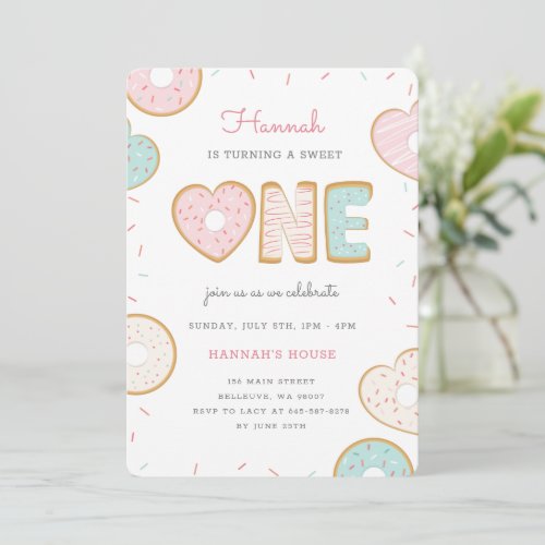 A sweet one Birthday party invitation pink
