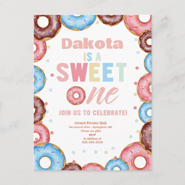A Sweet One Donut first birthday  Invitation Postcard (Front)