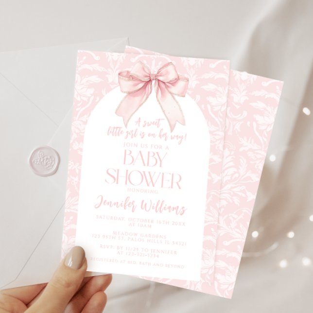 A Sweet Pink Bow Boho Coquette Baby Girl Shower Invitation (Creator Uploaded)