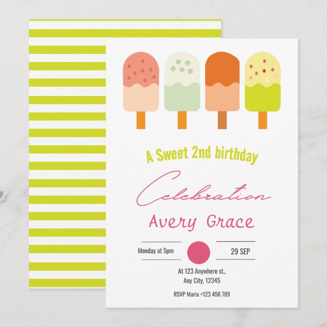 A Sweet Popsicle Summer Birthday Party Invitation (Front/Back)