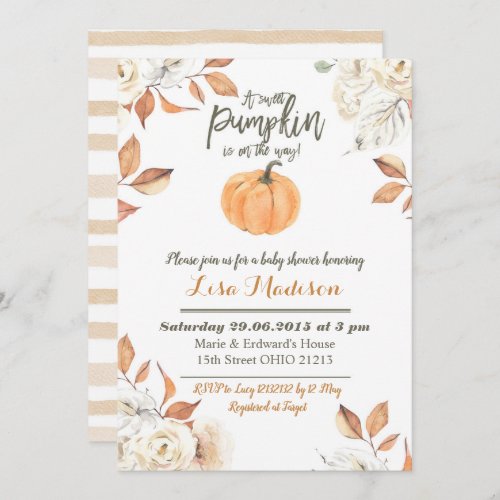 A sweet  Pumpkin is on the way baby shower invite