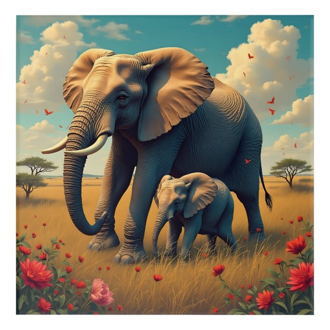 A Sweet Sentimental Mama and Baby Elephant Acrylic Print (Front)
