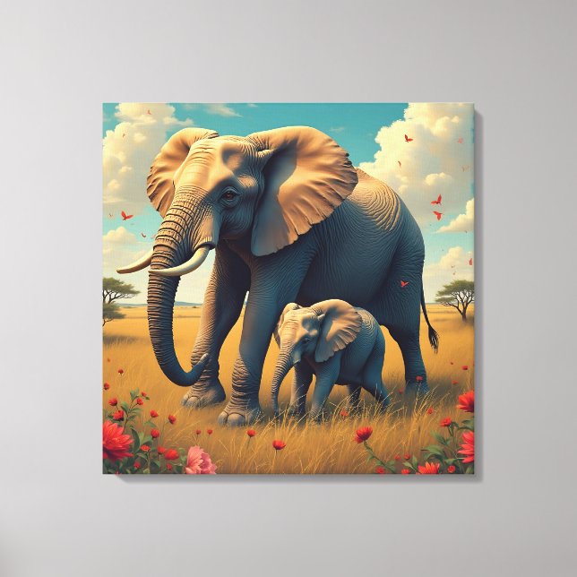 A Sweet Sentimental Mama and Baby Elephant Canvas Print (Front)