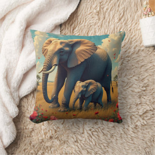 A Sweet Sentimental Mama and Baby Elephant Throw Pillow