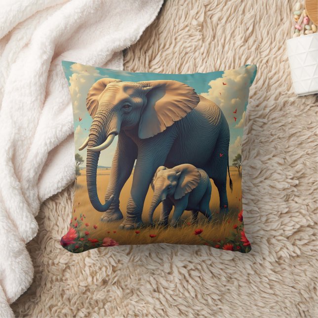 A Sweet Sentimental Mama and Baby Elephant Throw Pillow (Blanket)