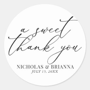 A Sweet Thank You Black and White Classic Wedding Classic Round Sticker