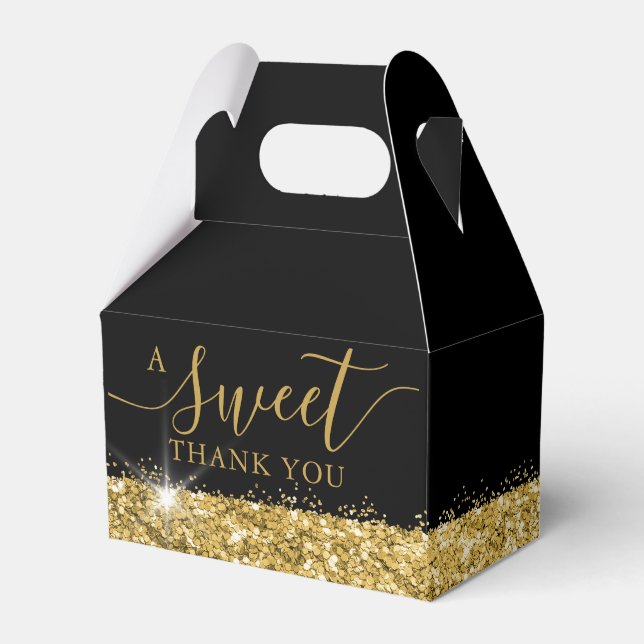A Sweet Thank You Black Gold Wedding Shower Favor Boxes (Front Side)