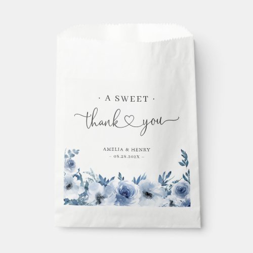 A Sweet Thank You  Boho Dusty Blue Floral Wedding Favor Bag