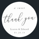 A Sweet Thank You Bridal Shower Wedding Favor Classic Round Sticker<br><div class="desc">Custom-designed bridal shower/wedding favor stickers and labels featuring "a sweet thank you" modern elegant hand calligraphy design.</div>