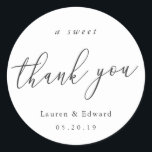 A Sweet Thank You Bridal Shower Wedding Favor Classic Round Sticker<br><div class="desc">Custom-designed bridal shower/wedding favor stickers and labels featuring "a sweet thank you" modern elegant hand calligraphy design.</div>
