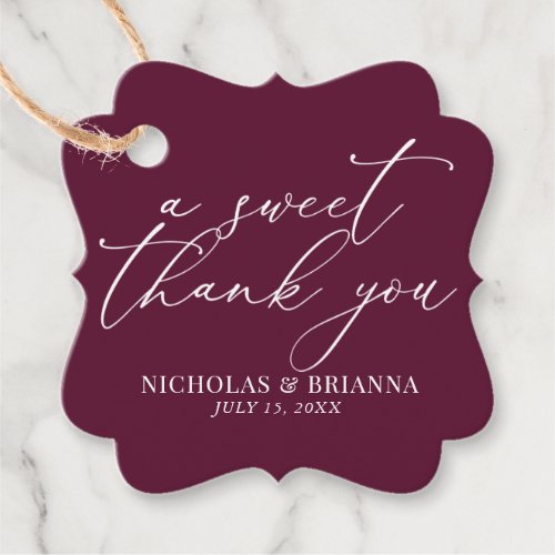 A Sweet Thank You Burgundy Elegant Wedding Favor Tags