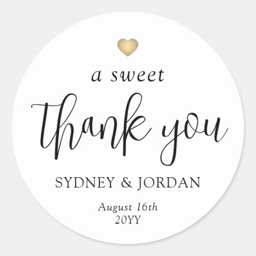 A Sweet Thank You Chic Trendy Script Wedding Favor Classic Round Sticker