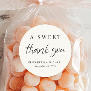 A Sweet Thank You Cream Wedding Favor Classic Round Sticker