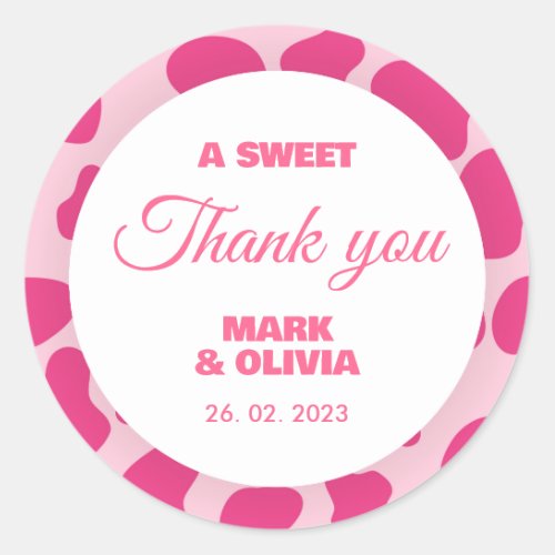 A Sweet Thank You Disco Pink Cowgirl Wedding Favor Classic Round Sticker