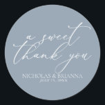 A Sweet Thank You Dusty Blue Minimalist Wedding Classic Round Sticker<br><div class="desc">A Sweet Thank You Dusty Blue Minimalist Wedding Classic Round Sticker. The word 'a sweet thank you' is not editable.</div>