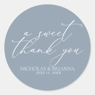A Sweet Thank You Dusty Blue Minimalist Wedding Classic Round Sticker