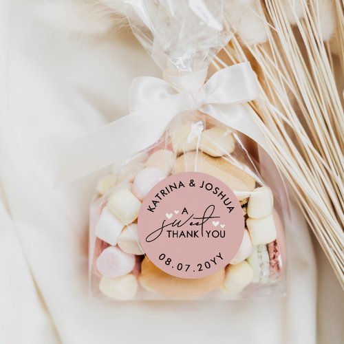 A Sweet Thank You Dusty Pink Hearts Wedding Favor Classic Round Sticker
