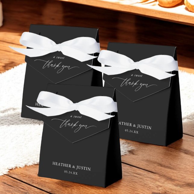 A Sweet Thank You Elegant Black Wedding  Favor Boxes (Creator Uploaded)