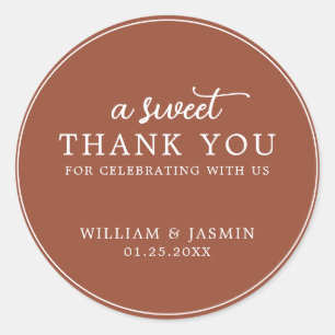 A Sweet Thank You Elegant Terracotta Border Script Classic Round Sticker