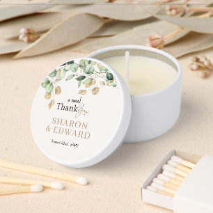 A Sweet Thank You Eucalyptus Greenery Gold Wedding Mini Candle Favors