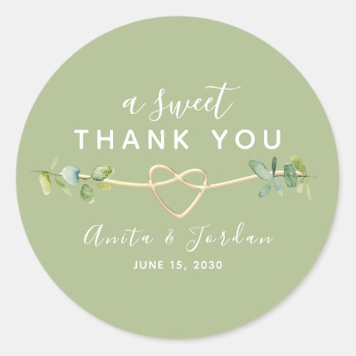 A Sweet Thank You Gold Green Eucalyptus Wedding Classic Round Sticker
