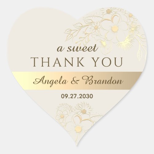 A Sweet Thank You Gold Wedding Favor Heart Sticker