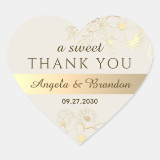 A Sweet Thank You Gold Wedding Favor Heart Sticker