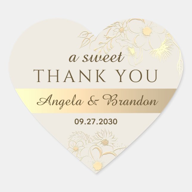 A Sweet Thank You Gold Wedding Favor Heart Sticker (Front)