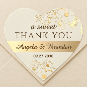 A Sweet Thank You Gold Wedding Favor Heart Sticker
