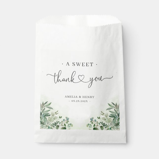 A Sweet Thank You | Greenery Eucalyptus Wedding Favor Bag (Front)