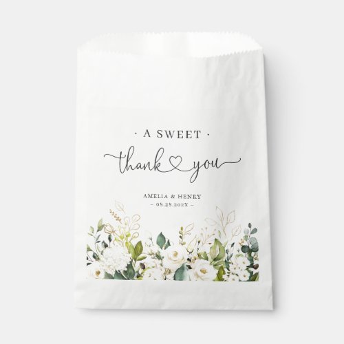 A Sweet Thank You  Greenery White Floral Wedding Favor Bag